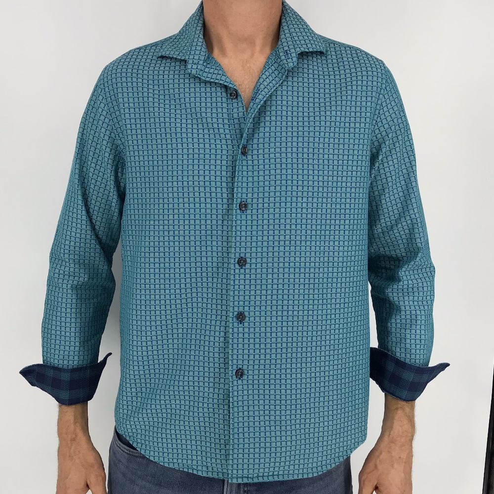 Tasso Elba Teal Blue Button Down Shirt